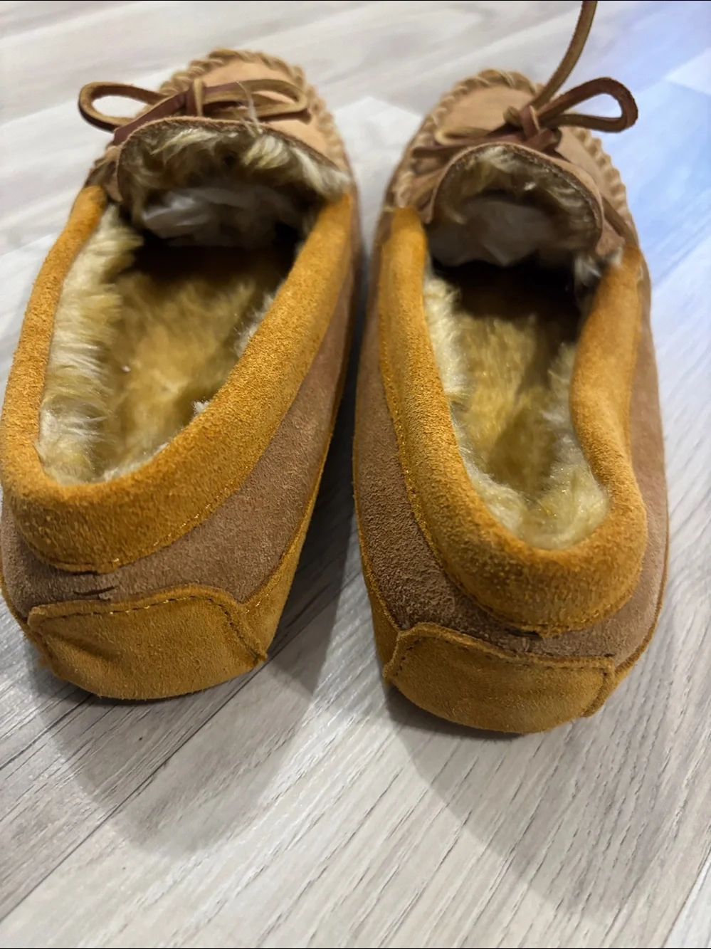 L.L. Brown Suede Moccasin Slippers with Fur Lining Kids Size 6